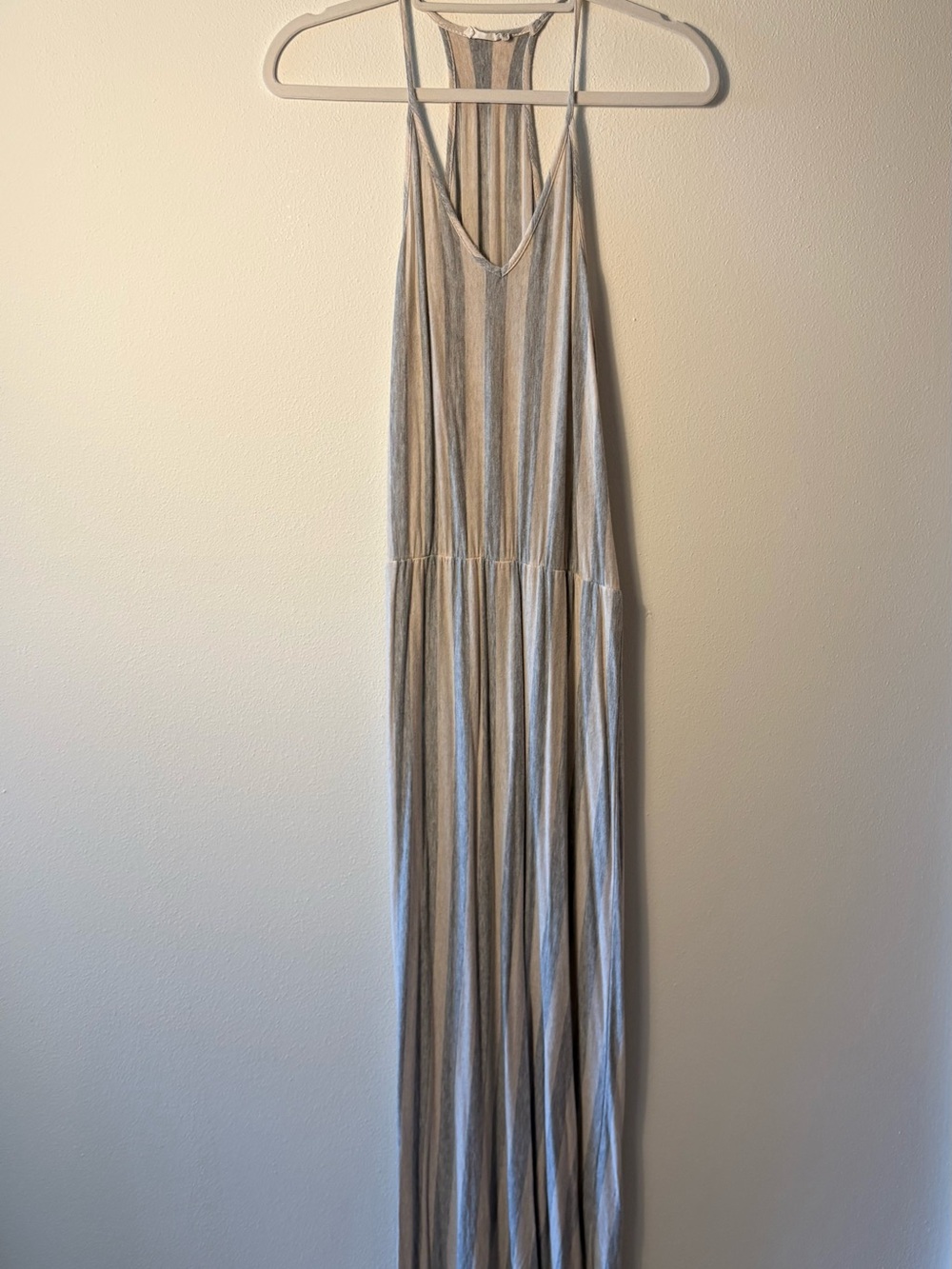Olivia Rae Heather Gray White Striped Racerback Maxi Dress Medium